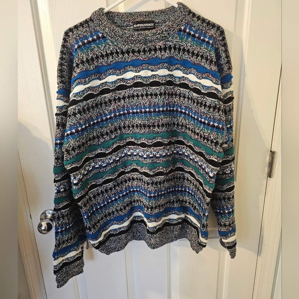 Expressions International Vintage Acrylic Coogi Style Knit Sweater Mens Size L